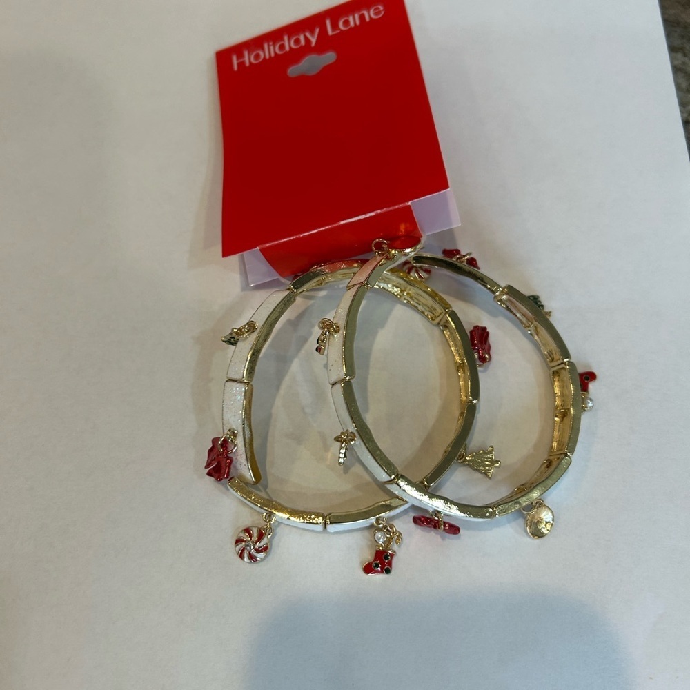 BNWT Holiday Lane Festive Gold and Red Charm Bracelets